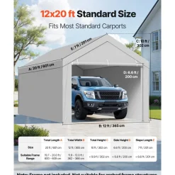 VEVOR Carport Replacement Canopy, 12 x 20 ft Potable Garage Tent Top Tarp with Sidewalls, UV-Resistant & Waterproof, Heavy Duty Car Shelter Tarp with Ball Buggees, Grey, Frame Not Included