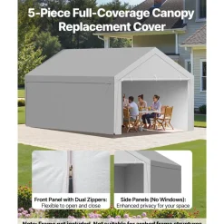 VEVOR Carport Replacement Canopy, 12 x 20 ft Potable Garage Tent Top Tarp with Sidewalls, UV-Resistant & Waterproof, Heavy Duty Car Shelter Tarp with Ball Buggees, Grey, Frame Not Included