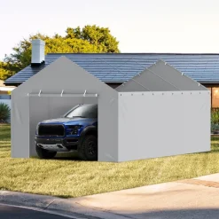 VEVOR Carport Replacement Canopy Cover Side Wall 12 x 20 ft, Garage Tent Shelter Tarp Heavy-Duty Waterproof & UV Protected, Easy Installation with Ball Bungees,Grey (Top and Frame Not Included)