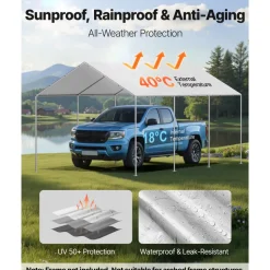 VEVOR Carport Replacement Canopy, 10 x 20 ft Potable Garage Tent Top Tarp, UV-Resistant & Waterproof Car Shelter Tarp, Heavy Duty Car Port Cover with Ball Buggees, Grey, Frame Not Included