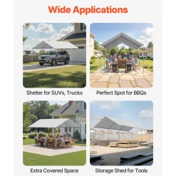 VEVOR Carport Replacement Canopy, 10 x 20 ft Potable Garage Tent Top Tarp, UV-Resistant & Waterproof Car Shelter Tarp, Heavy Duty Car Port Cover with Ball Buggees, Grey, Frame Not Included