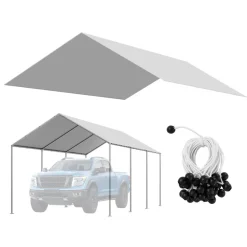 VEVOR Carport Replacement Canopy, 10 x 20 ft Potable Garage Tent Top Tarp, UV-Resistant & Waterproof Car Shelter Tarp, Heavy Duty Car Port Cover with Ball Buggees, Grey, Frame Not Included