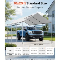 VEVOR Carport Replacement Canopy, 10 x 20 ft Potable Garage Tent Top Tarp, UV-Resistant & Waterproof Car Shelter Tarp, Heavy Duty Car Port Cover with Ball Buggees, Grey, Frame Not Included