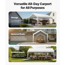 VEVOR Carport, 10 x 20 FT Outdoor Car Canopy, Potable Carport, Heavy Duty Galvanized Car Shelter, UV-Resistant & Water-Resistant, All-Season Protection, Storage Shed for Boat Motorcycle White