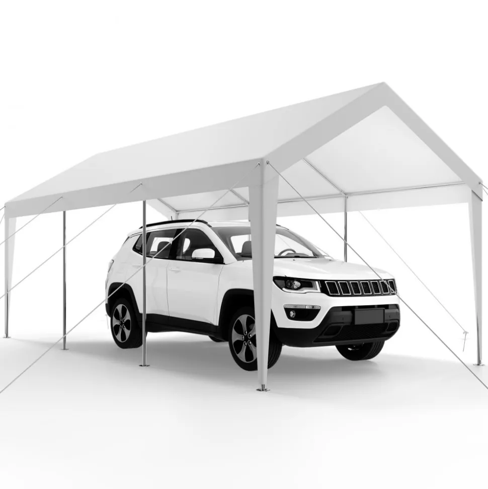 VEVOR Carport, 10 x 20 FT Outdoor Car Canopy, Potable Carport, Heavy Duty Galvanized Car Shelter, UV-Resistant & Water-Resistant, All-Season Protection, Storage Shed for Boat Motorcycle White
