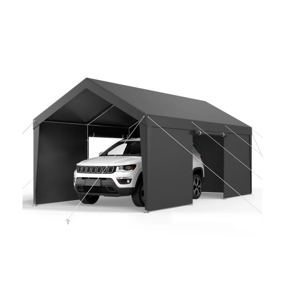 VEVOR Carport, 12 x 20 FT Outdoor Car Canopy, Potable Carport with Removable Sidewalls & Door, Heavy Duty Car Shelter, UV-Resistant & Water-Resistant, All-Season Protection for Automobile Boat Grey