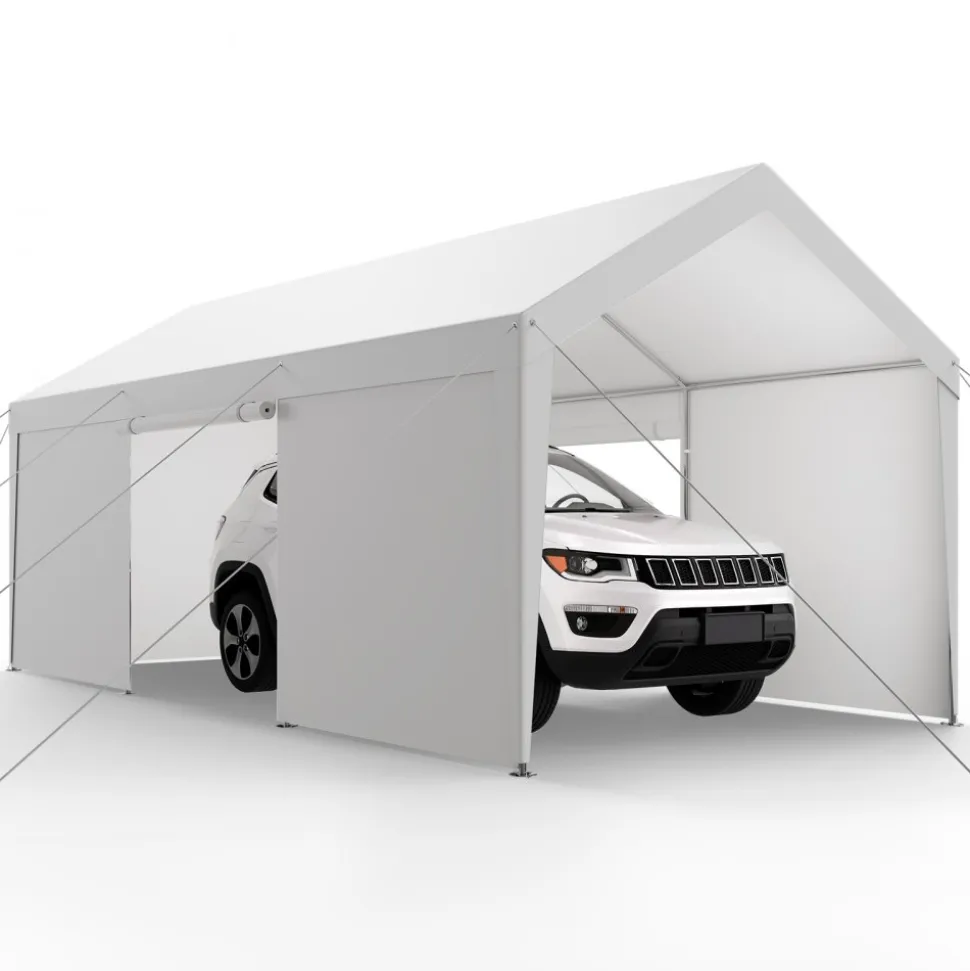 VEVOR Carport, 12 x 20 FT Outdoor Car Canopy, Potable Carport with Removable Sidewalls & Door, Heavy Duty Car Shelter, UV-Resistant & Water-Resistant, All-Season Protection for Automobile Boat White