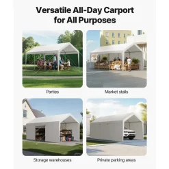 VEVOR Carport, 12 x 20 FT Outdoor Car Canopy, Potable Carport with Removable Sidewalls & Door, Heavy Duty Car Shelter, UV-Resistant & Water-Resistant, All-Season Protection for Automobile Boat White