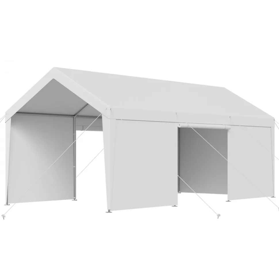 VEVOR Carport, 12 x 20 FT Outdoor Car Canopy, Potable Carport with Removable Sidewalls & Door, Heavy Duty Car Shelter, UV-Resistant & Water-Resistant, All-Season Protection for Automobile Boat White
