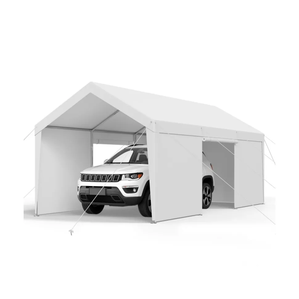 VEVOR Carport, 12 x 20 FT Outdoor Car Canopy, Potable Carport with Removable Sidewalls & Door, Heavy Duty Car Shelter, UV-Resistant & Water-Resistant, All-Season Protection for Automobile Boat White