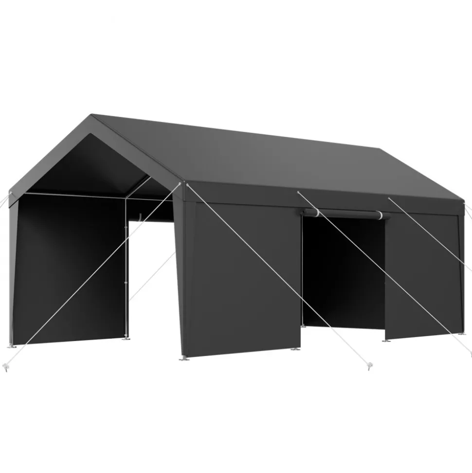 VEVOR Carport, 10 x 20 FT Outdoor Car Canopy, Potable Carport with Removable Sidewalls & Door, Heavy Duty Car Shelter, UV-Resistant & Water-Resistant, All-Season Protection for Automobile Boat Grey