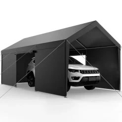 VEVOR Carport, 10 x 20 FT Outdoor Car Canopy, Potable Carport with Removable Sidewalls & Door, Heavy Duty Car Shelter, UV-Resistant & Water-Resistant, All-Season Protection for Automobile Boat Grey