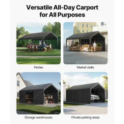 VEVOR Carport, 10 x 20 FT Outdoor Car Canopy, Potable Carport with Removable Sidewalls & Door, Heavy Duty Car Shelter, UV-Resistant & Water-Resistant, All-Season Protection for Automobile Boat Grey