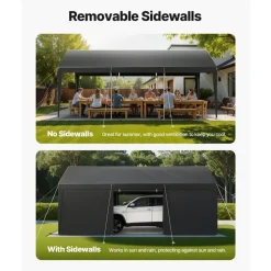 VEVOR Carport, 10 x 20 FT Outdoor Car Canopy, Potable Carport with Removable Sidewalls & Door, Heavy Duty Car Shelter, UV-Resistant & Water-Resistant, All-Season Protection for Automobile Boat Grey
