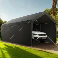 VEVOR Carport, 10 x 20 FT Outdoor Car Canopy, Potable Carport with Removable Sidewalls & Door, Heavy Duty Car Shelter, UV-Resistant & Water-Resistant, All-Season Protection for Automobile Boat Grey