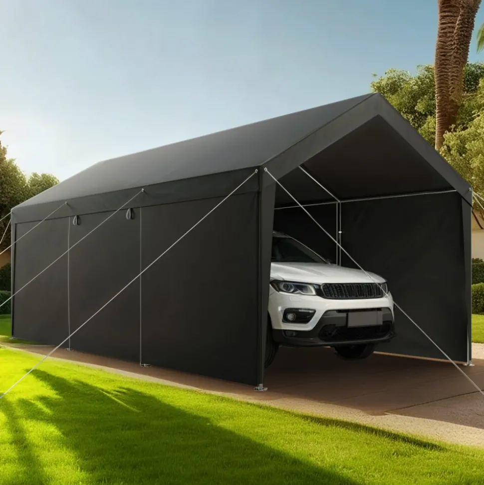 VEVOR Carport, 10 x 20 FT Outdoor Car Canopy, Potable Carport with Removable Sidewalls & Door, Heavy Duty Car Shelter, UV-Resistant & Water-Resistant, All-Season Protection for Automobile Boat Grey