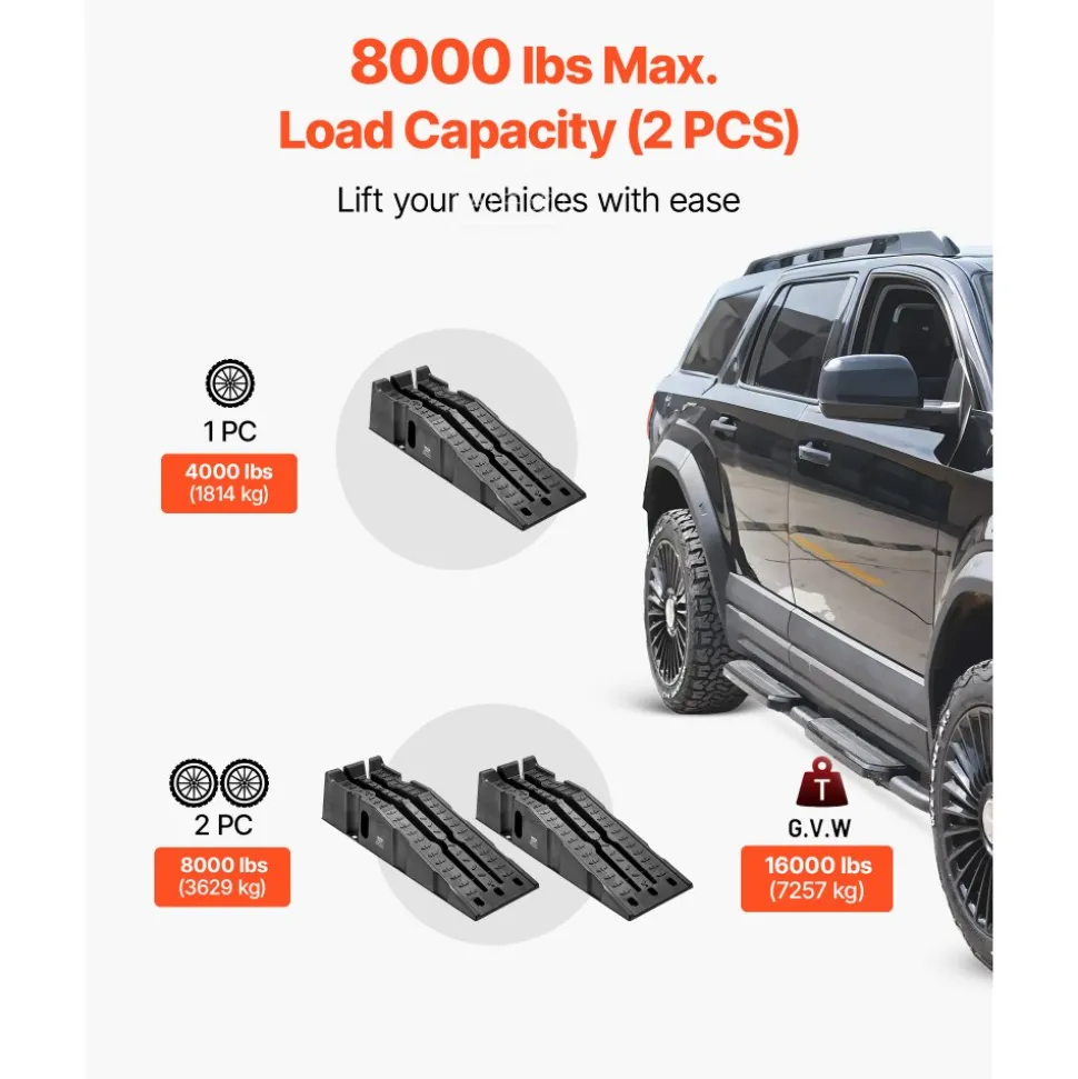 VEVOR Car Ramps, 2 PCS 16000 lbs GVW Capacity, 6.7 in Lift Height, Portable High Profile Car Service Ramps for Home Garage Maintenance and Oil Changes, Heavy Duty for Truck SUV Vehicle Repair, Black