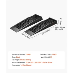 VEVOR Car Ramps, 2 PCS 20000 lbs GVW Capacity, 2.56 in Lift Height, Portable Low Profile Car Service Ramps for Home Garage Maintenance & Oil Changes, Heavy Duty for Low Chassis Vehicle & Support Jack