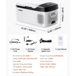 VEVOR Car Refrigerator, DC 12/24V AC100-240V Compressor Electric Cooler, -4°F to 68°F Car Fridge with APP Control, 16 QT Cars Freezer for RVs, Campsites, Boats, Camping, Fishing, 60W Portable Freezer