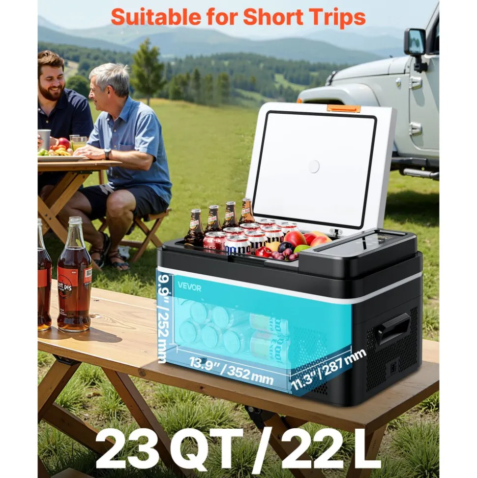 VEVOR Car Refrigerator, DC 12/24V AC100-240V Compressor Electric Cooler, -4°F to 68°F Car Fridge with APP Control, 23 QT Cars Freezer for RVs, Campsites, Boats, Camping, Fishing, 45W Portable Freezer