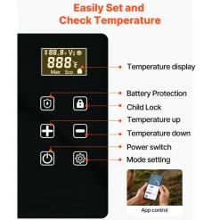 VEVOR Car Refrigerator, DC 12/24V AC100-240V Compressor Electric Cooler, -4°F to 68°F Car Fridge with APP Control, 21 QT Cars Freezer for RVs, Campsites, Boats, Camping, Fishing, 60W Portable Freezer