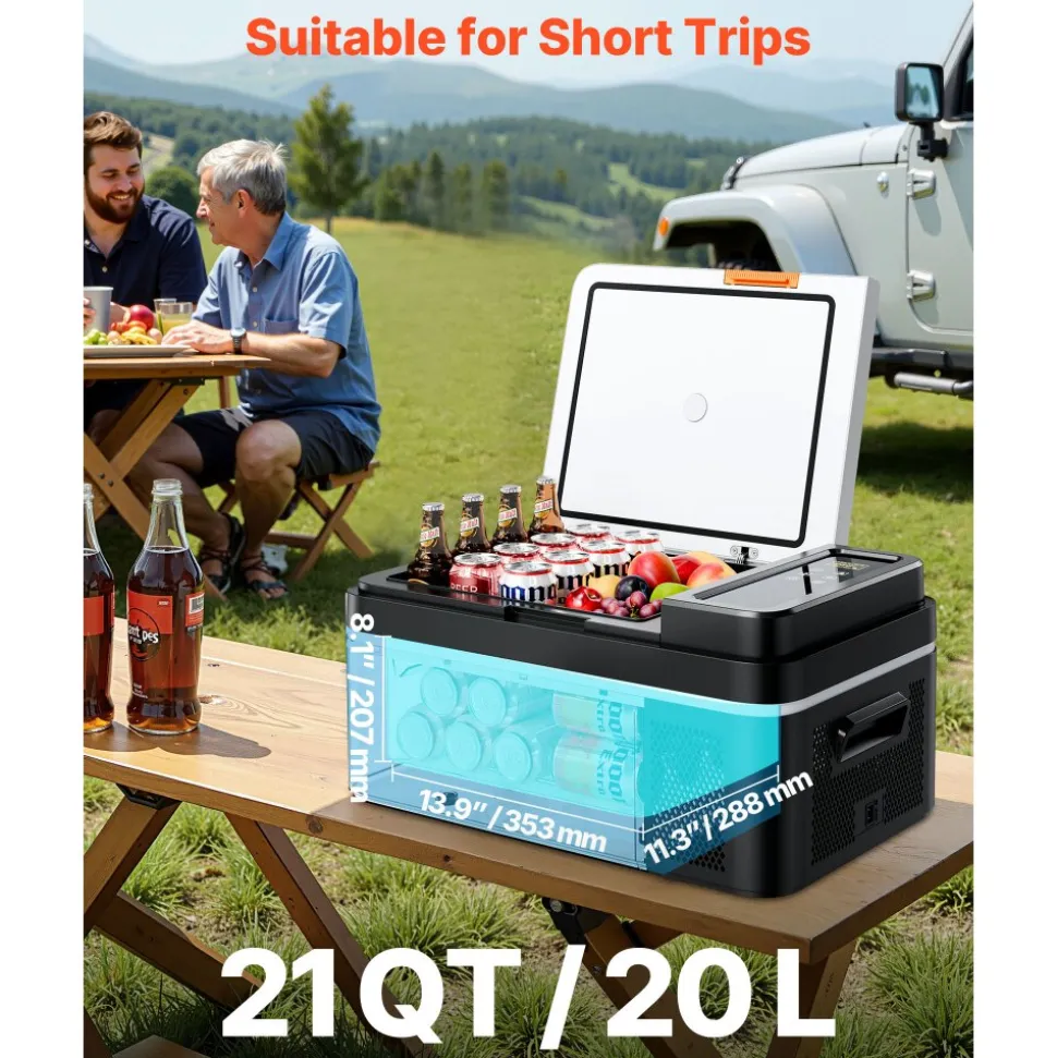 VEVOR Car Refrigerator, DC 12/24V AC100-240V Compressor Electric Cooler, -4°F to 68°F Car Fridge with APP Control, 21 QT Cars Freezer for RVs, Campsites, Boats, Camping, Fishing, 60W Portable Freezer