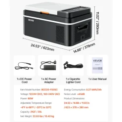 VEVOR Car Refrigerator, DC 12/24V AC100-240V Compressor Electric Cooler, -4°F to 68°F Car Fridge with APP Control, 21 QT Cars Freezer for RVs, Campsites, Boats, Camping, Fishing, 60W Portable Freezer