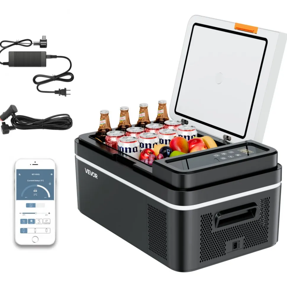 VEVOR Car Refrigerator, DC 12/24V AC100-240V Compressor Electric Cooler, -4°F to 68°F Car Fridge with APP Control, 21 QT Cars Freezer for RVs, Campsites, Boats, Camping, Fishing, 60W Portable Freezer