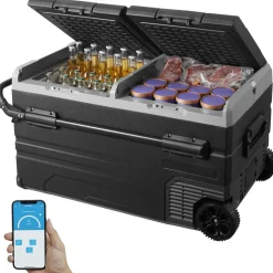 VEVOR Car Refrigerator, 12 Volt Car Refrigerator Fridge, 115 L Dual Zone Portable Freezer with Wheels and Handle, -4℉-68℉, 12/24V DC and 100-240V AC Compressor Cooler for Outdoor, Camping