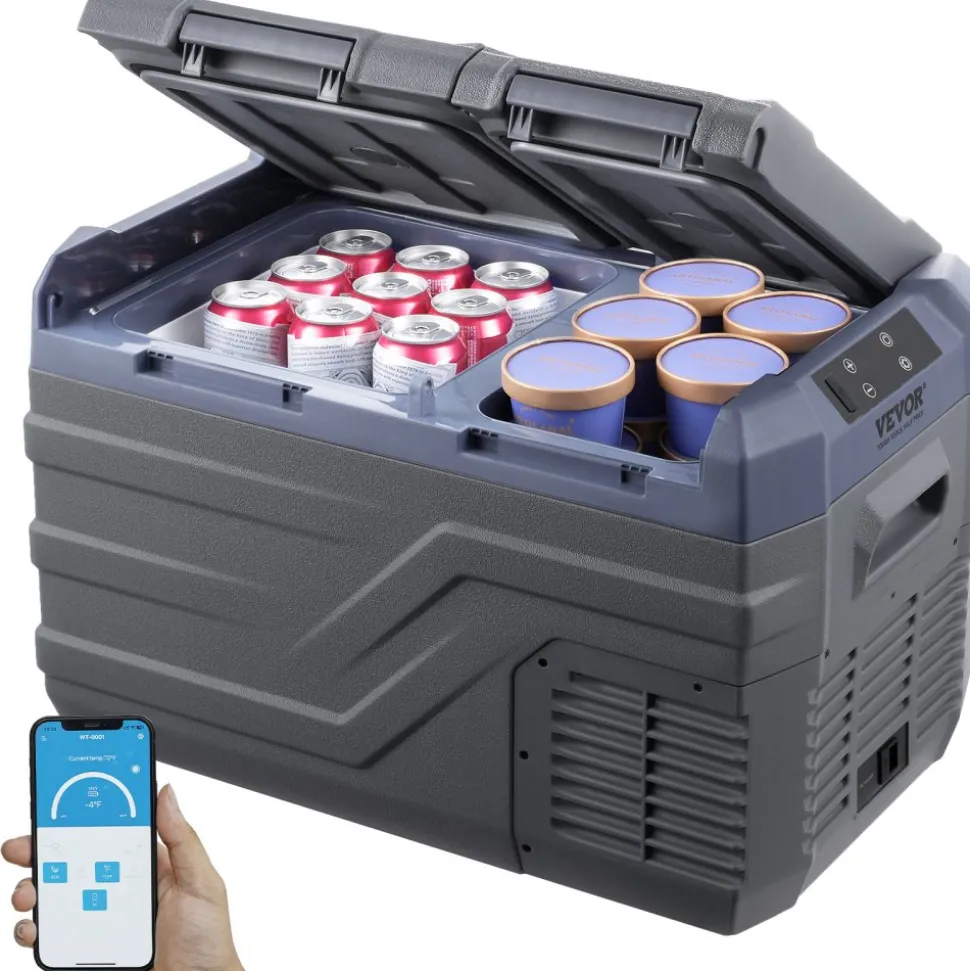 VEVOR Car Refrigerator, 12 Volt Car Refrigerator Fridge, 25 L Dual Zone Portable Freezer, -4℉-68℉ Adjustable Range, 12/24V DC and 100-240V AC Compressor Cooler for Outdoor, Camping, RV