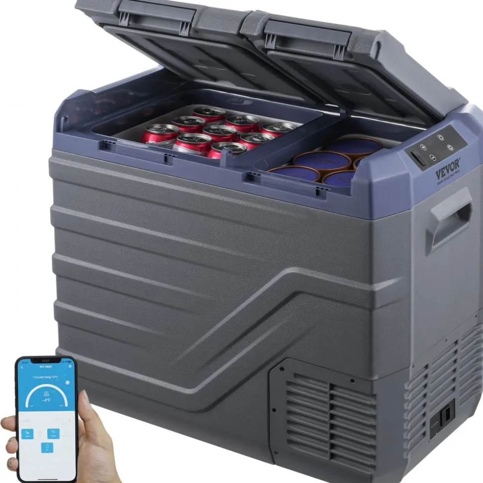 VEVOR Car Refrigerator, 12 Volt Car Refrigerator Fridge, 40 L Dual Zone Portable Freezer, -4℉-68℉ Adjustable Range, 12/24V DC and 100-240V AC Compressor Cooler for Outdoor, Camping, RV