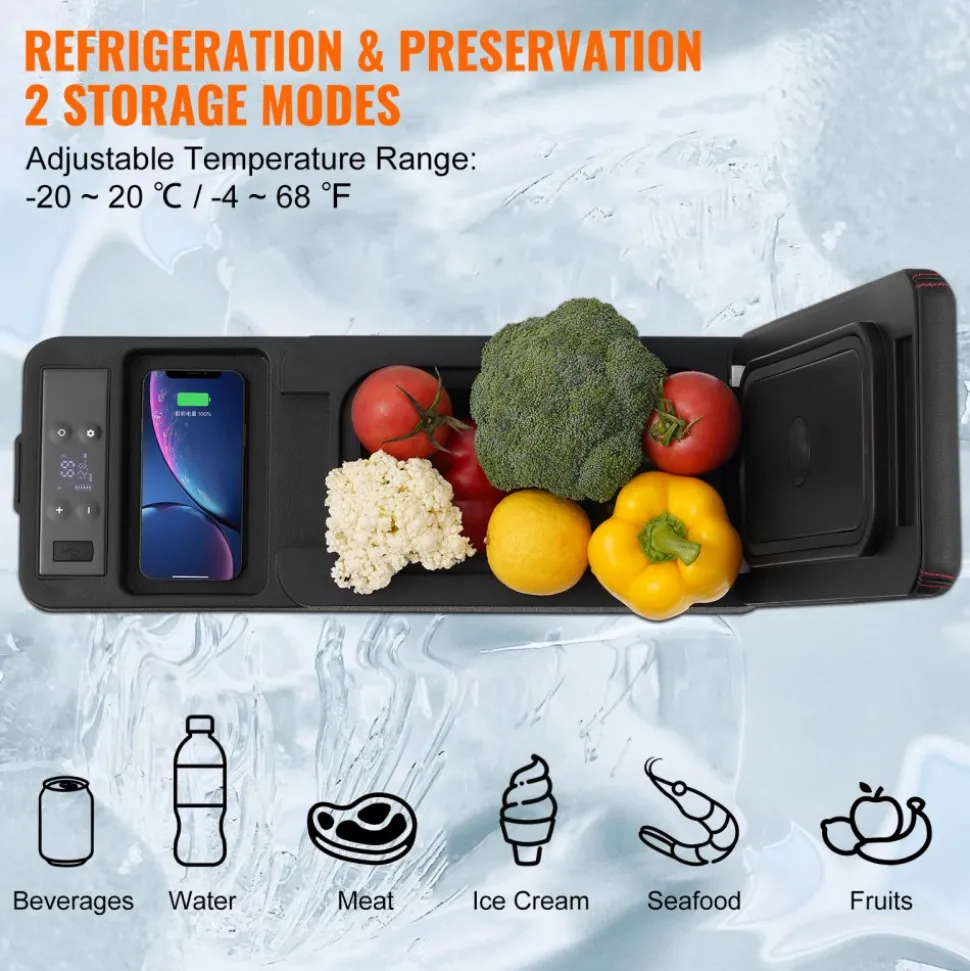 VEVOR Car Refrigerator, 12 Volt Car Armrest Refrigerator Fridge, 8 L Single Zone Portable Freezer, -4℉-68℉ Adjustable Range, 12/24V DC and 100-240V AC Compressor Cooler for Outdoor, Camping