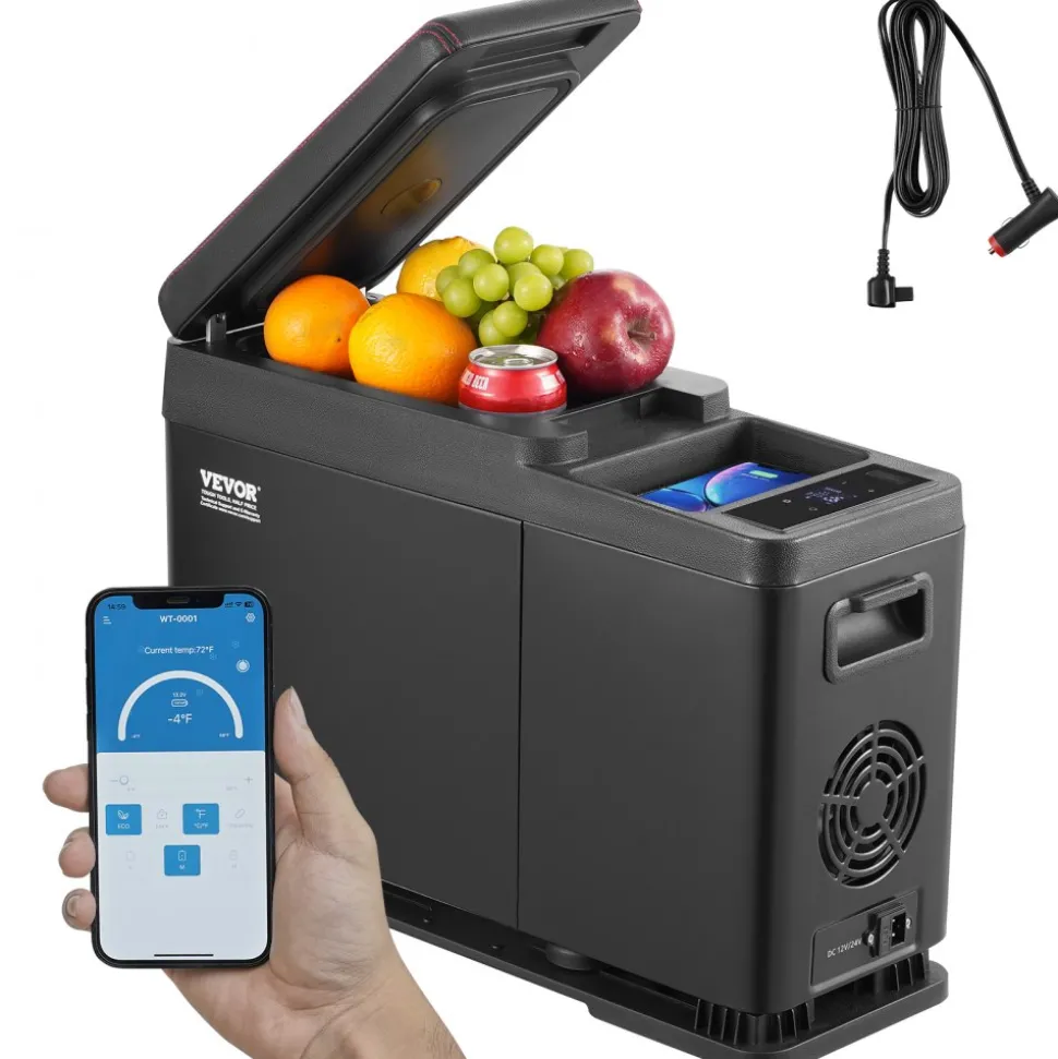 VEVOR Car Refrigerator, 12 Volt Car Armrest Refrigerator Fridge, 8 L Single Zone Portable Freezer, -4℉-68℉ Adjustable Range, 12/24V DC and 100-240V AC Compressor Cooler for Outdoor, Camping