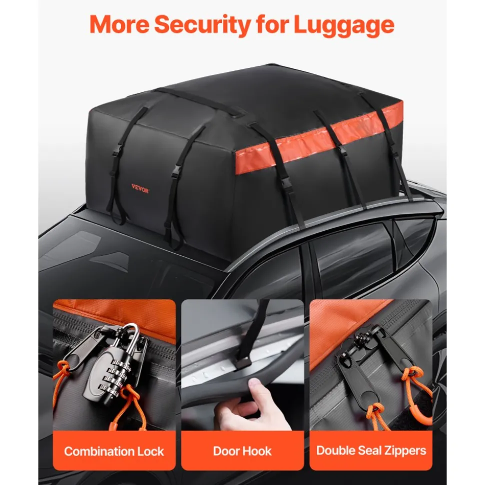 VEVOR Car Rooftop Cargo Carrier Bag, 23 Cubic Feet Roof Cargo Carrier, Heavy Duty 840D PVC 100% Waterproof Car Roof Luggage Bag for All Vehicle with/without Rack- with Lock, Anti-Slip Mat, 6 Door Hook