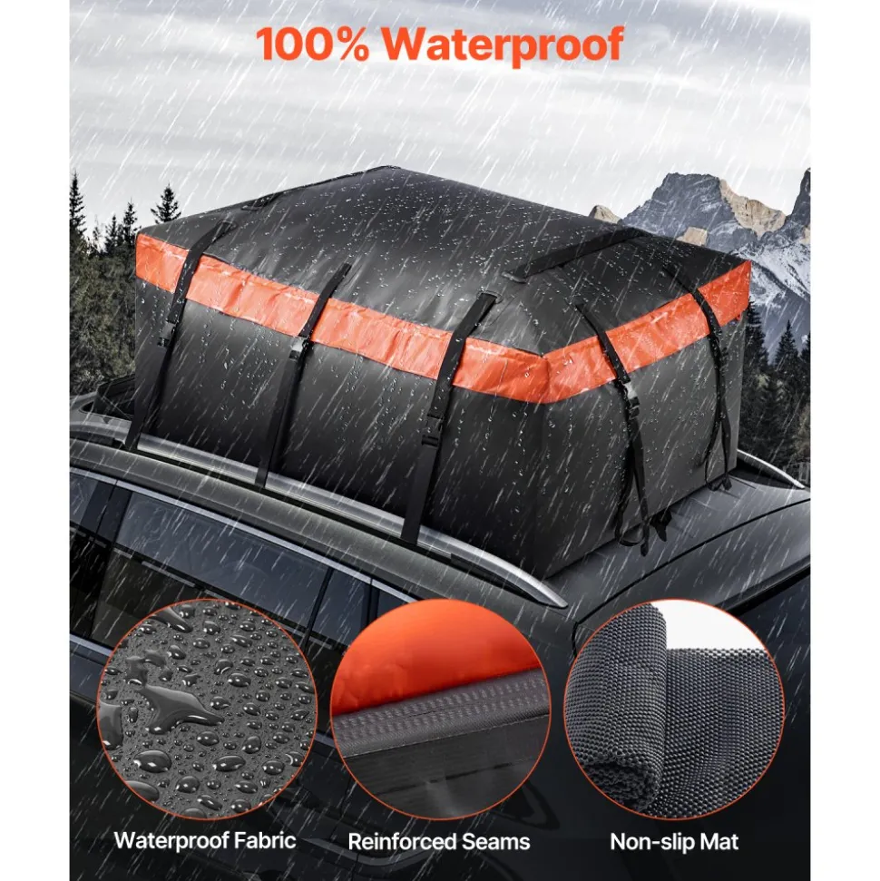 VEVOR Car Rooftop Cargo Carrier Bag, 20 Cubic Feet Roof Cargo Carrier, Heavy Duty 840D PVC 100% Waterproof Car Roof Luggage Bag for All Vehicle with/without Rack- with Lock, Anti-Slip Mat, 6 Door Hook