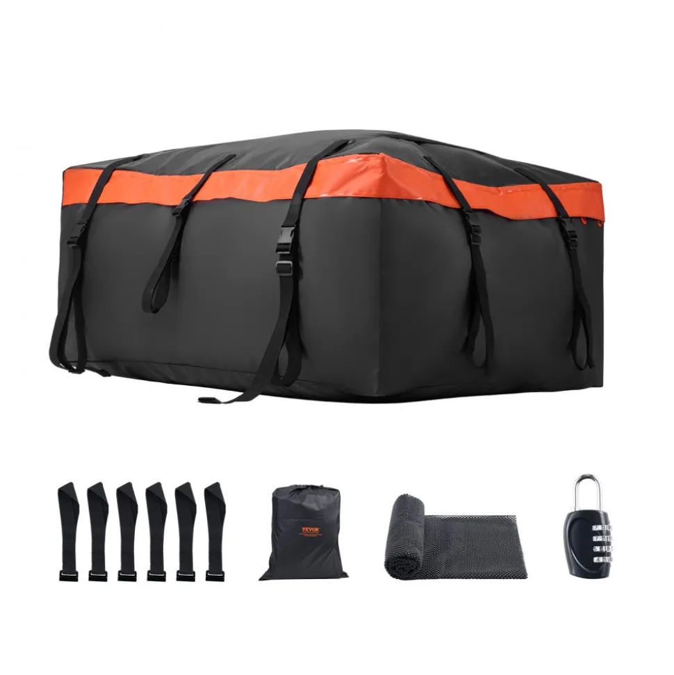 VEVOR Car Rooftop Cargo Carrier Bag, 20 Cubic Feet Roof Cargo Carrier, Heavy Duty 840D PVC 100% Waterproof Car Roof Luggage Bag for All Vehicle with/without Rack- with Lock, Anti-Slip Mat, 6 Door Hook
