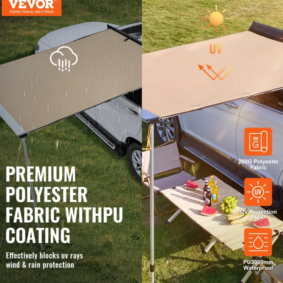 VEVOR Car Side Awning, Large 6.6' x 8.2' Shade Coverage Vehicle Awning, PU3000mm UV50+ Retractable Car Awning with Waterproof Storage Bag, Height Adjustable, Suitable for Truck, SUV, Van, Campers