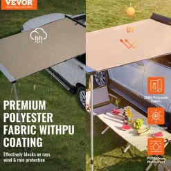 VEVOR Car Side Awning, Large 4.6'x6.6' Shade Coverage Vehicle Awning, PU3000mm UV50+ Retractable Car Awning with Waterproof Storage Bag, Suitable for Truck, SUV, Van, Campers