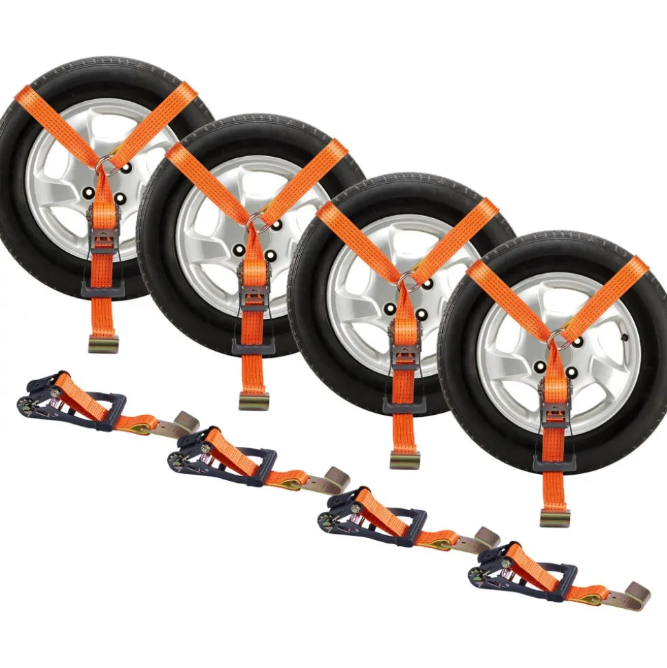 VEVOR Car Tie Down Straps Kit, Lasso Style 2" x 120" Tire Straps, 5512 LBS Working Load, 11023 LBS Breaking Strength, with Flat Hooks for Passenger Car, ATV, Motorcycle, Van, SUV, UTV, Trailer, 4-Pack