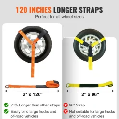 VEVOR Car Tie Down with Chain Anchors, Lasso Style 2"×120" Tire Straps, 5865 LBS Working Load, 11023 LBS Breaking Strength, with Heavy Duty Ratchets for Passenger Car, ATV, SUV, UTV, Truck, 4-Pack