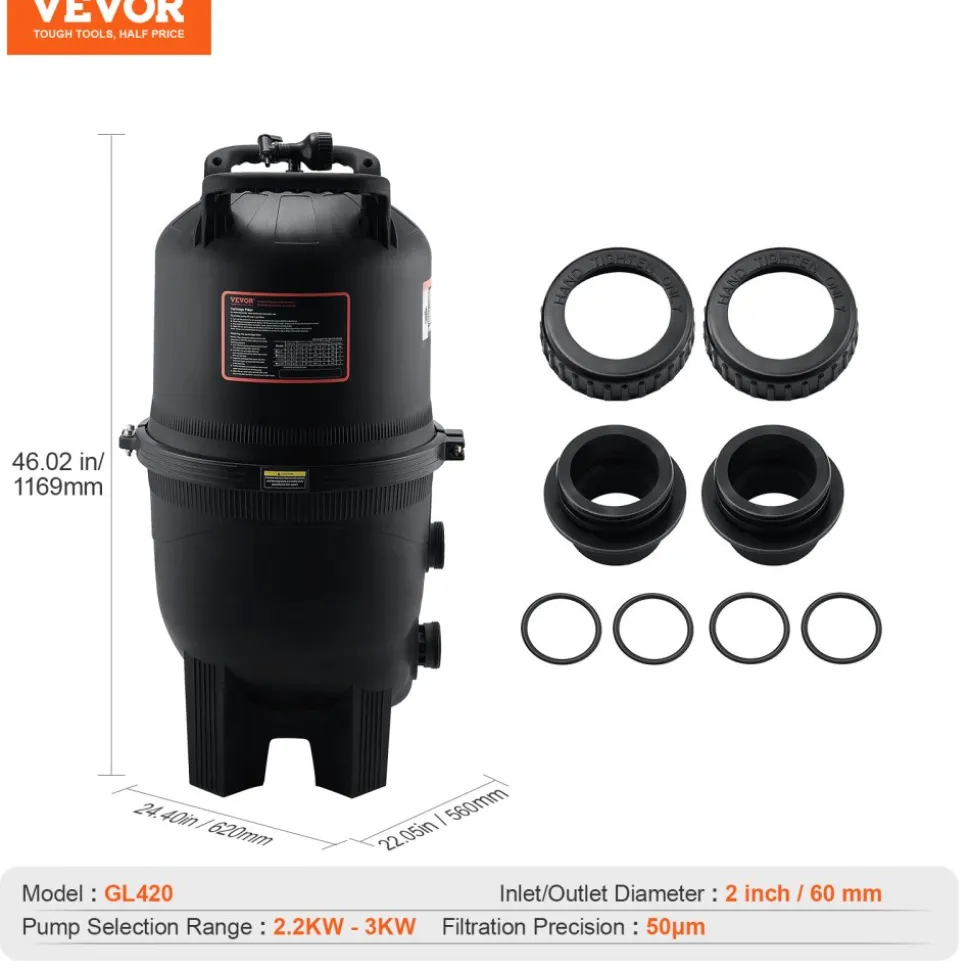 VEVOR Cartridge Pool Filter, 425Sq. Ft Filter Area Inground Pool Filter, Above Ground Swimming Pool Filtration Filter System with Upgrade Filter &Leak-proof, for Hot Tubs, Spa, Inflatable Pool