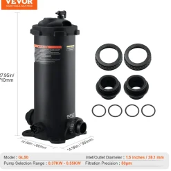 VEVOR Cartridge Pool Filter, 50Sq. Ft Filter Area Inground Pool Filter, Above Ground Swimming Pool Filtration Filter System with Upgrade Filter &Leak-proof Casing, for Hot Tubs, Spa, Inflatable Pool