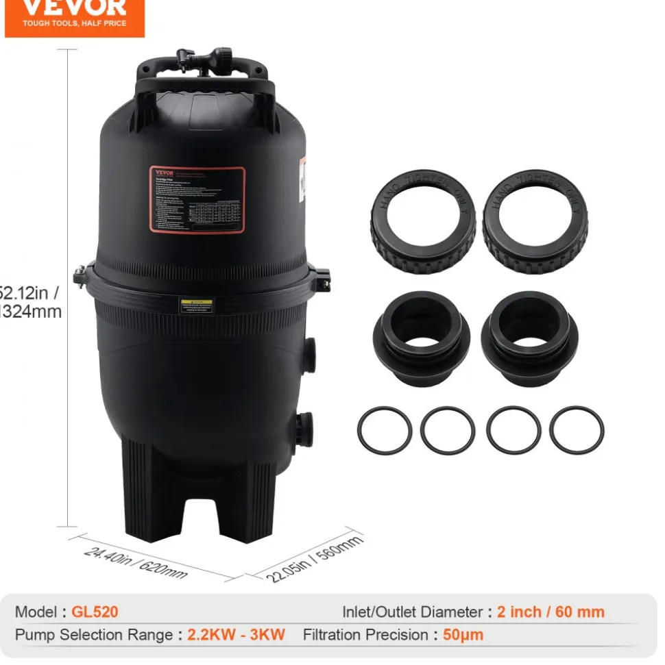 VEVOR Cartridge Pool Filter, 525Sq. Ft Filter Area Inground Pool Filter, Above Ground Swimming Pool Filtration Filter System with Upgrade Filter &Leak-proof, for Hot Tubs, Spa, Inflatable Pool