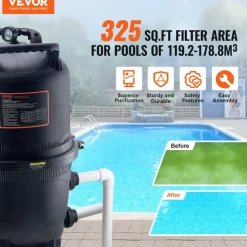 VEVOR Cartridge Pool Filter, 325Sq. Ft Filter Area Inground Pool Filter, Above Ground Swimming Pool Filtration Filter System with Upgrade Filter &Leak-proof, for Hot Tubs, Spa, Inflatable Pool