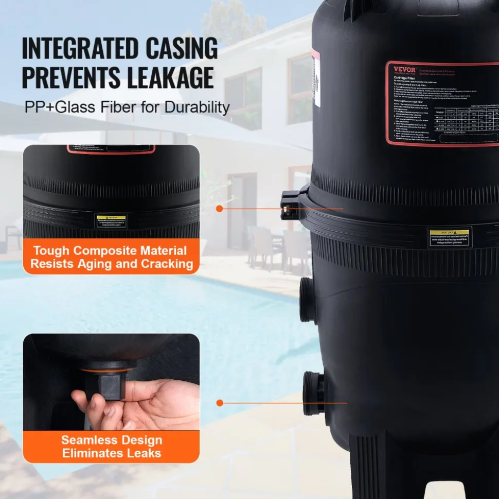 VEVOR Cartridge Pool Filter, 325Sq. Ft Filter Area Inground Pool Filter, Above Ground Swimming Pool Filtration Filter System with Upgrade Filter &Leak-proof, for Hot Tubs, Spa, Inflatable Pool