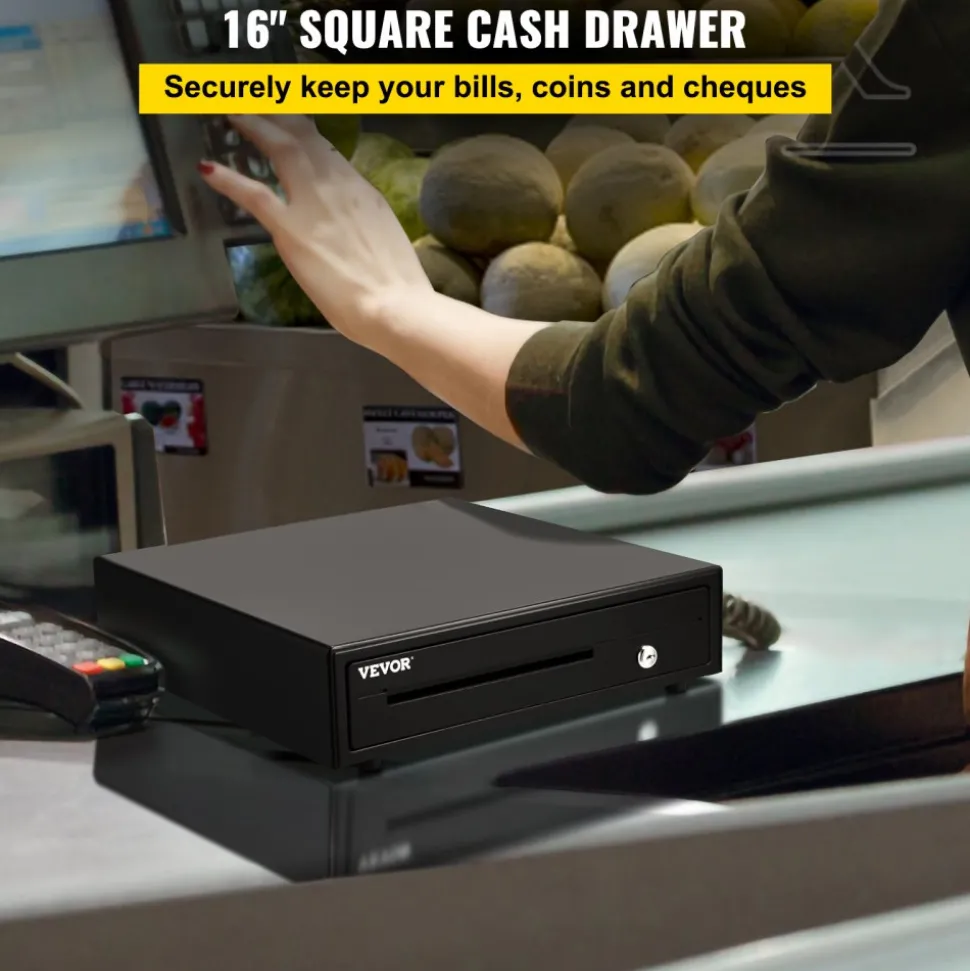 VEVOR Cash Register Drawer, 16" 12 V, for POS System with 5 Bill 8 Coin Cash Tray, Movable Coin Compartment & 2 Keys Included, RJ11/RJ12 Cable for Supermarket, Bar, Coffee Shop, Restaurant (USD Only)