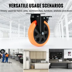 VEVOR Caster Wheels, 6-inch Swivel Plate Casters, Set of 4, with Security A/B Locking No Noise PVC Wheels, Heavy Duty 700 lbs Load Capacity Per Caster, Non-Marking Wheels for Cart Furniture Workbench