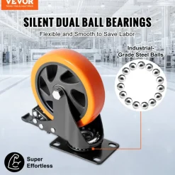 VEVOR Caster Wheels, 5-inch Swivel Plate Casters, Set of 4, with Security A/B Locking No Noise PVC Wheels, Heavy Duty 450 lbs Load Capacity Per Caster, Non-Marking Wheels for Cart Furniture Workbench