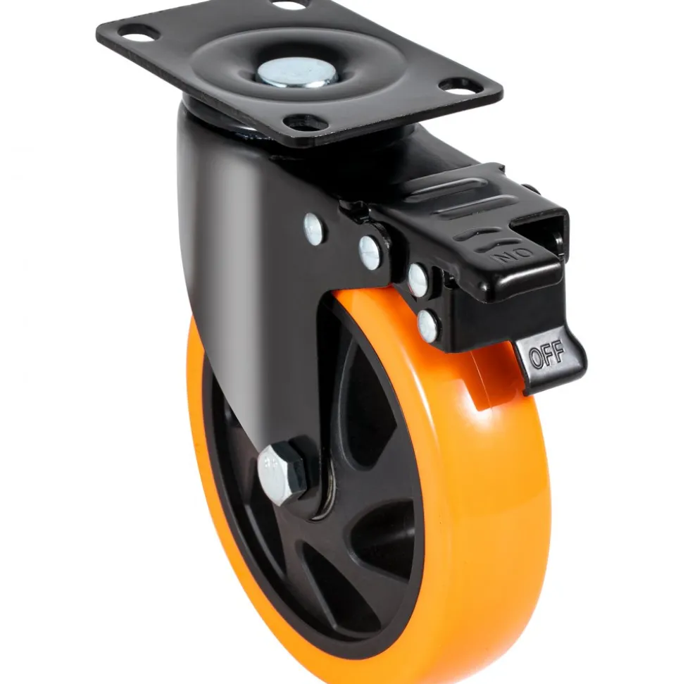 VEVOR Caster Wheels, 5-inch Swivel Plate Casters, Set of 4, with Security A/B Locking No Noise PVC Wheels, Heavy Duty 450 lbs Load Capacity Per Caster, Non-Marking Wheels for Cart Furniture Workbench
