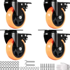 VEVOR Caster Wheels, 4-inch Swivel Plate Casters, Set of 4, with Security A/B Locking No Noise PVC Wheels, Heavy Duty 350 lbs Load Capacity Per Caster, Non-Marking Wheels for Cart Furniture Workbench